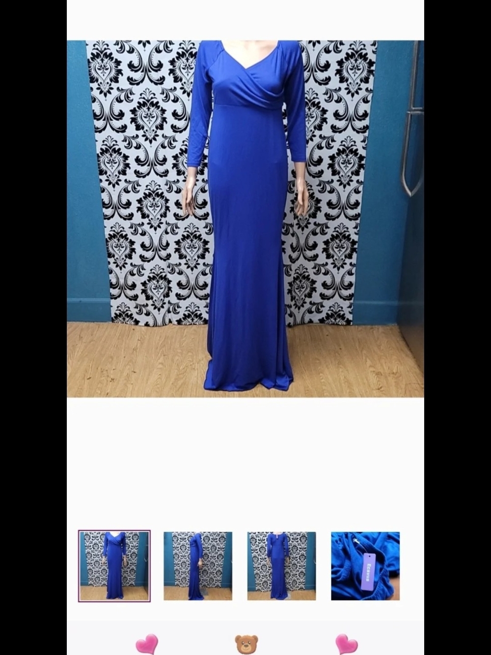 Sleek Cobalt Blue Long-Sleeve Maxi Dress